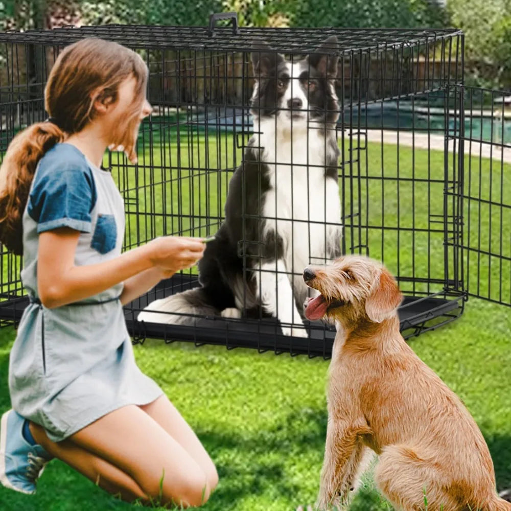 48 Inch Dog Crate Dog Cage for Large Dogs Folding Mental Wire Dog Kennel Outdoor and Indoor with Double-Door Divider Panel