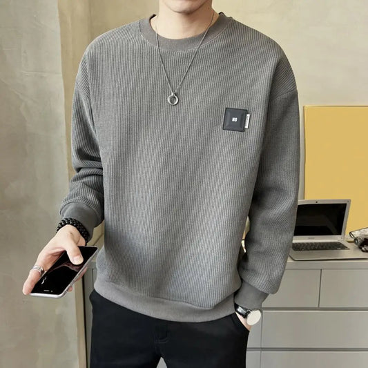 Men Sweatshirt Thick Warm Men's Sweatshirt Solid Color O-neck Pullover Autumn Winter Casual Tops for Men Loose Fit Long Sleeve