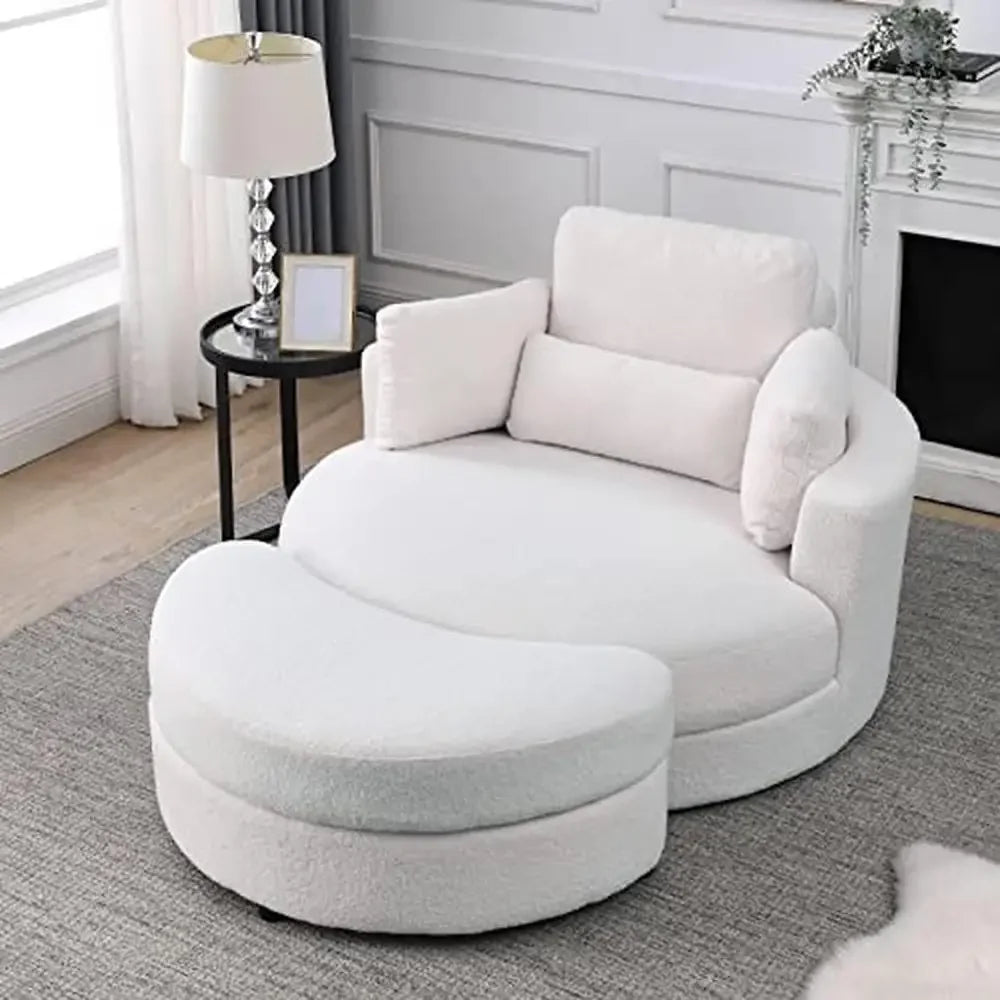 Modern Swivel Accent Barrel Chair Grey Sofa Lounge Club Round Chair Storage Ottoman Linen Fabric Living Room Hotel with Storage