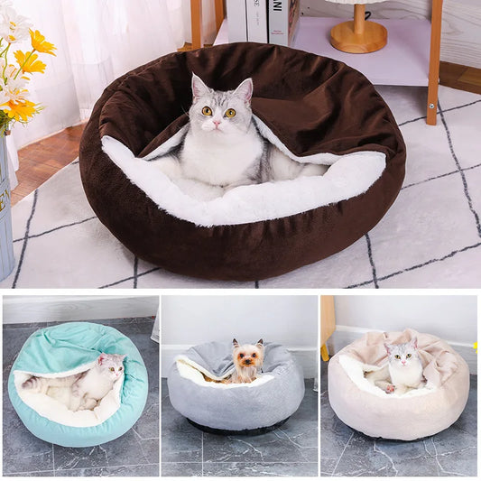 Soft Rabbit Hair Comfortable Sleep Cat's Nest Dog's Nest Half Pack Pet's Nest Cover Cushion Integrated Super Soft Shell Dog Bed