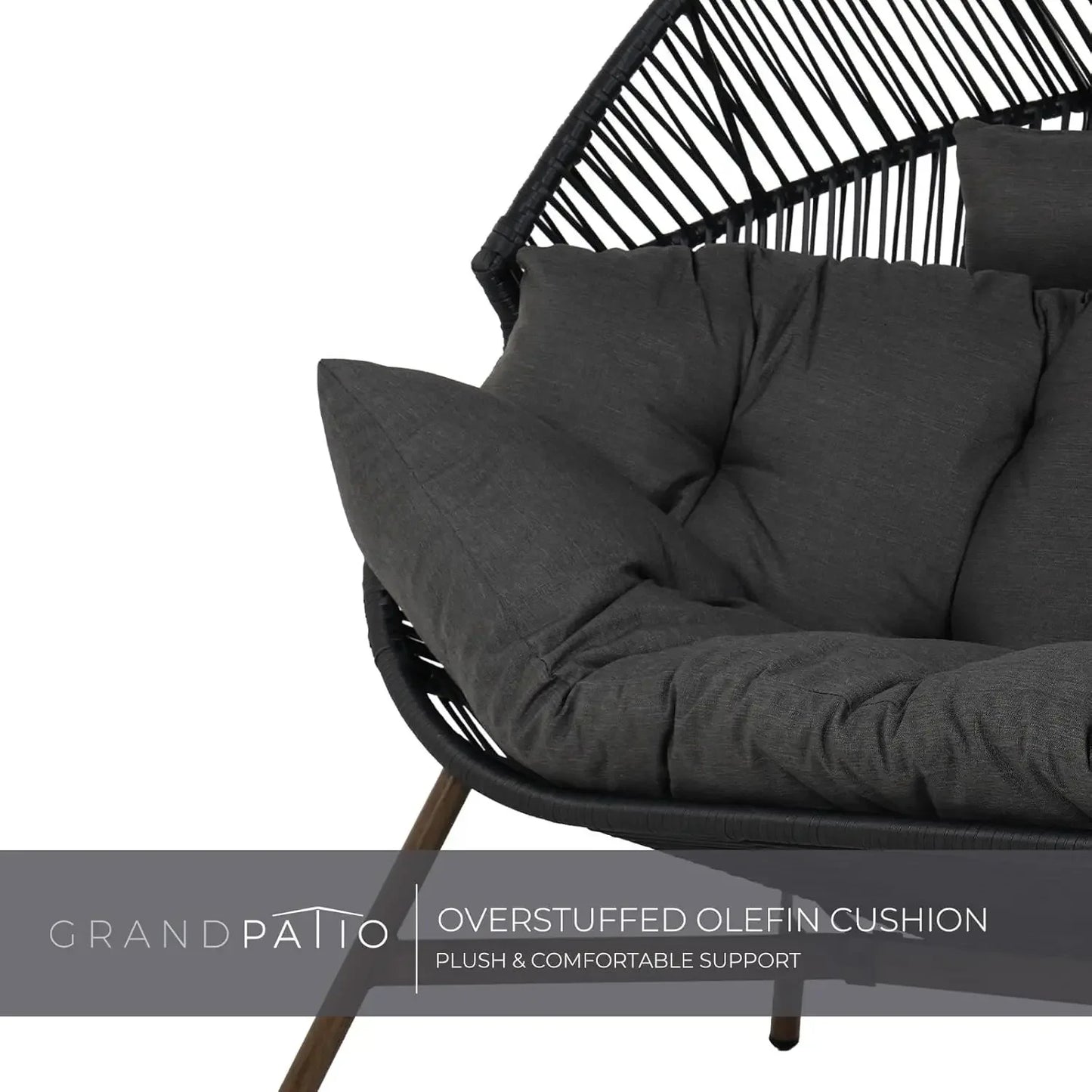 Outdoor Modern 2-Seat Wicker Egg Chair with Cushion, Stationary Patio Loveseat Accent Chair, Grey